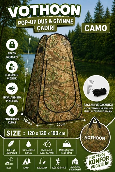 Otomatik Kabin Giyinme Çadırı 120x120x190 Cm Üst Havalandırma Yan Pencereli Duş & Wc Çadırı ürün görseli 1