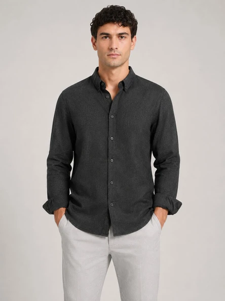 Plus Barkod Uzun Kol Slim Fit Erkek Esnek Gömlek - 7681 ürün görseli 1