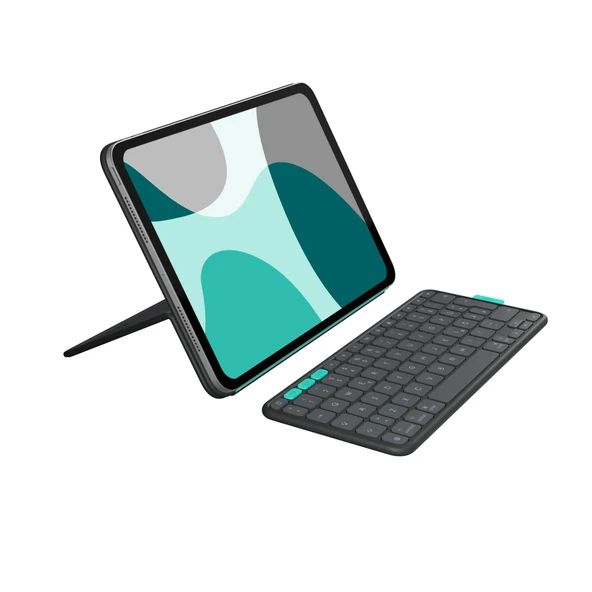 Logitech Flip Folio, iPad Pro 11 inç (M4 ve M5) ve iPad Air 11 inç (M2 ve M3) (5. Nesil - 2024) için klavye kılıfı - saklanabilir Bluetooth klavyeli koruyucu kılıf, çoklu cihaz, DEU QWERTZ - grafit ürün görseli 1