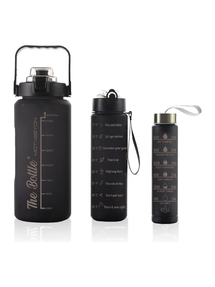 Motivasyonel Su Matarası 3lü Su Şişesi 2 Litre Su Matarası + 750 Ml+ 300 ml Yavrulu Sporcu Matarası ürün görseli 1
