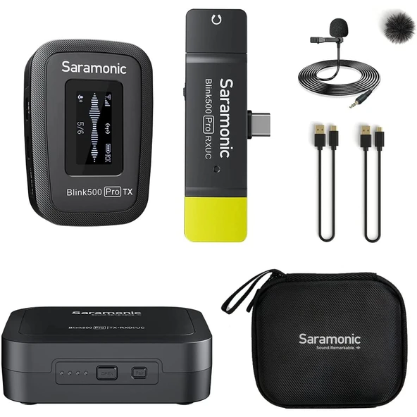 Saramonic Blink500 Pro B5 Mini Çift Kanallı Stereo Kablosuz Mikrofon, Şarj Kutusuyla birlikte, Type-C Android Akıllı Telefon MacBook PC için USB-C Bağlantı Noktası 3,5 mm Kulaklık Çıkışı, Siyah ürün görseli 1