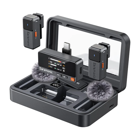 Saramonic Air Kablosuz Yaka Mikrofonu, USB-C ile - 48kHz/24Bit, 90dB SNR, iPhone 15/16 Serisi için Mikrofonlu Cep Telefonu, Şarj Kutusu ve Uygulama Kontrolü ile, 300 m Menzil,  Mini Klipsli Mikrofon ürün görseli 1