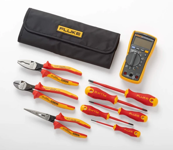 Fluke 117 Elektrikçi Multimetresi + El Aletleriyle Başlangıç ​​Seti (5 Yalıtımlı Tornavida ve 3 Yalıtımlı Pense ve Bebek Bezi Çantası) IB117KEUR ürün görseli 1