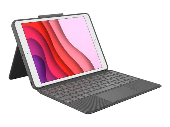 Logitech Combo Touch for iPad (7., 8. ve 9. Nesil) hassas trackpad'li koruyucu kılıf, arkadan aydınlatmalı dizüstü bilgisayar benzeri klavye, Akıllı Konektör, Alman QWERTY düzeni - Siyah ürün görseli 1