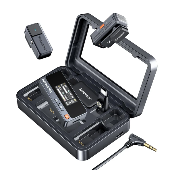 Saramonic Air Kablosuz Yaka Mikrofonu, USB-C, 48kHz/24Bit, 90dB SNR,iPhone15/16 Serisi için mikrofonlu cep telefonu, şarj kutusu ve uygulama kontrolü ile, 300 m menzil, vlog için mini klipsli mikrofon ürün görseli 1