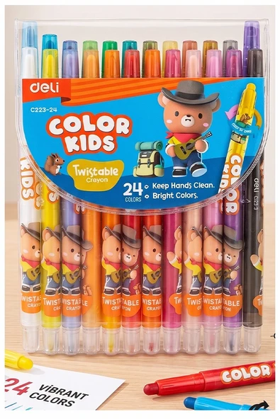 Çevirmeli 24 lü Mum Boya Uzun 1 Paket Twstable 24 Renk Çevirmeli Mum Boya Pastel Silinebilir Mum Boya Tam Boy ürün görseli 1