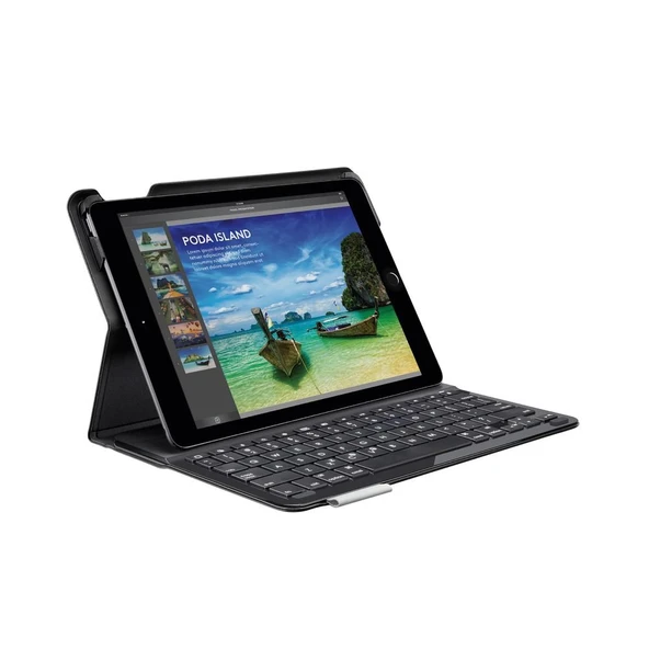 iPad Air siyah için entegre Bluetooth klavyeye (QWERTZ) sahip Logitech Type+ koruyucu kılıf ürün görseli 1