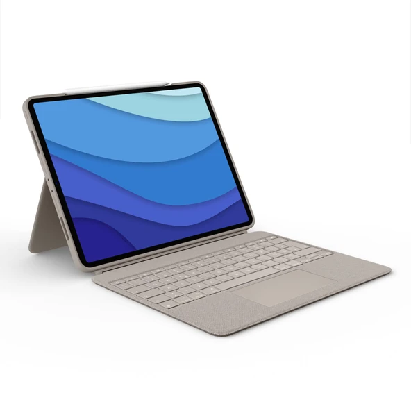 iPad Pro 12,9 inç (5. ve 6. Nesil 2021, 2022) için Logitech Combo Touch Klavye Kılıfı Standla Çıkarılabilir, Her Yerde Tıklanabilir, Akıllı Konektör, Alman QWERTZ Düzeni - Kum Rengi ürün görseli 1
