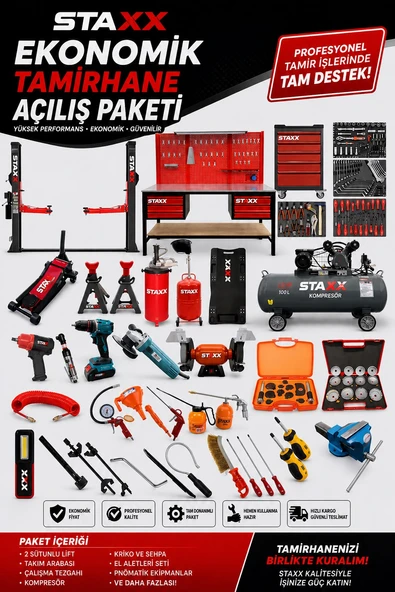 Ekonomik Tamirhane Açılış Paketi 4 Ton Lift 200Lt Kompresör İzeltaş Takım Tezgahı Full Servis Seti ürün görseli 1