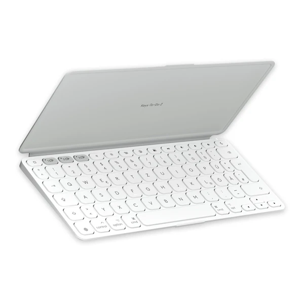 Logitech Keys-To-Go 2, entegre koruyucu kapaklı iPad için mobil kablosuz klavye, ince ve kompakt, iPad, iPhone, Mac ve Apple TV için, kolay cihaz değiştirme, DEU QWERTZ düzeni - açık gri ürün görseli 1