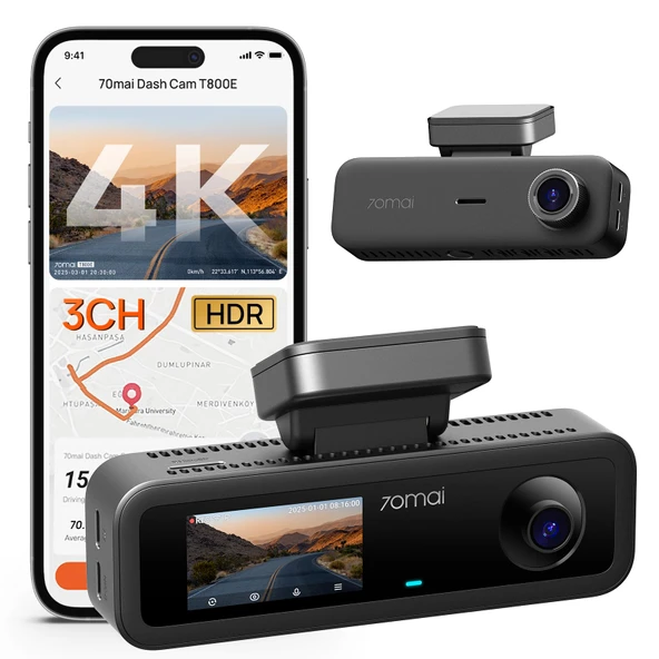 70mai T800E 4K Dashcam Araç 3 Kanallı, 4K+1080P+1080P Ön Arka İç 3 Kanallı Araç Kamerası, HDR F1.55, IR Gece Görüşü, 24H Park İzleme, G-Sensor, Süper Kapasitör (Mikro SD Kart Dahil Değil) ürün görseli 1