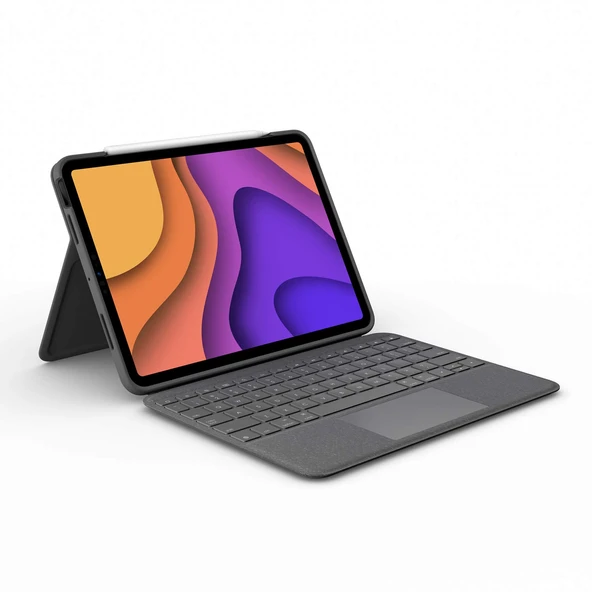 Air 11 inç (M2 ve M3), Air (4. ve 5. nesil), Alman QWERTZ düzeni - gri için trackpad ve akıllı konektöre sahip Logitech Folio Touch iPad klavye kılıfı ürün görseli 1