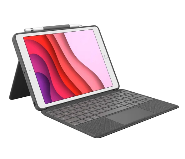 Hassas trackpad'li iPad (7., 8. ve 9. nesil) için Logitech Combo Touch koruyucu kılıf, İskandinav QWERTY düzeni - siyah ürün görseli 1