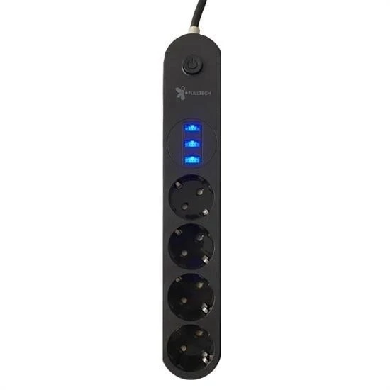 4lü Siyah Anahtarlı 3 Usb Li Akım Korumalı Topraklı Çocuk Korumalı Grup Priz 2 Metre ürün görseli 1