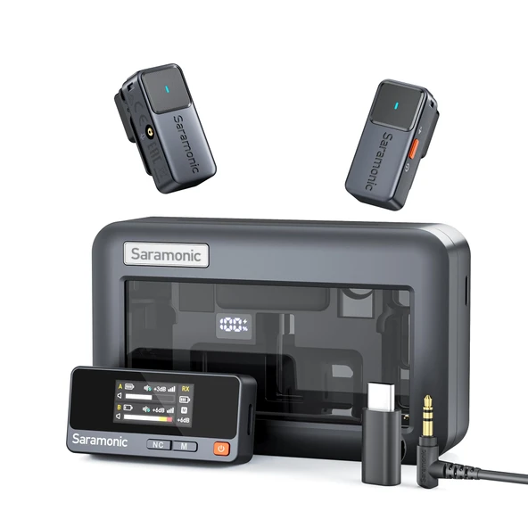 Saramonic Air Wirelss Yaka Mikrofonu Cep Telefonu (2 verici, 1 USB-C alıcı, şarj yuvası), 48H pil, iPhone için mini klipsli mikrofon - Android YouTube, TikTok, Vlog, Canlı Yayın, Röportaj ürün görseli 1