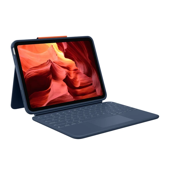 iPad (10. Nesil ve A16) için Trackpad ve Akıllı Konektöre sahip Logitech Rugged Combo 4 Touch Klavye Kılıfı - Klasik Mavi, Almanca QWERTZ düzeni - Mavi ürün görseli 1