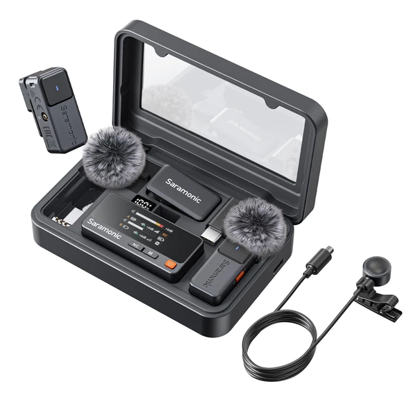 Saramonic Air Kablosuz Yaka Mikrofonu, şarj kutulu, harici ø9,7 mm mikrofon, cep telefonu mikrofonu, 48kHz/24Bit, 90 dB SNR, USB-C'li mini klipsli mikrofon, uygulama kontrolü, 300 m ürün görseli 1