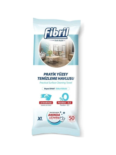 Fibril Pratik Yüzey Temizlik Havlusu Beyaz Sirkeli Sabun Kokulu 24 x 50 (1200 Yaprak) ürün görseli 1