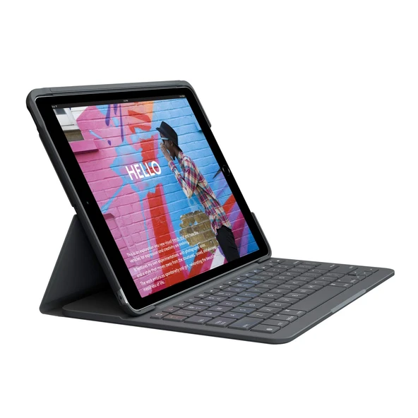 iPad (7., 8. ve 9. Nesil) için Logitech Slim Folio Entegre Kablosuz Klavyeli Klavye Kılıfı, İspanyolca QWERTY Düzeni - Grafit ürün görseli 1