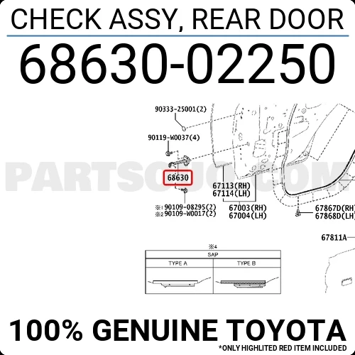 Toyota Corolla - Auris 2013-2019 Kapı Gergisi - Arka Adet (Oem No:6863002250) ürün görseli 1