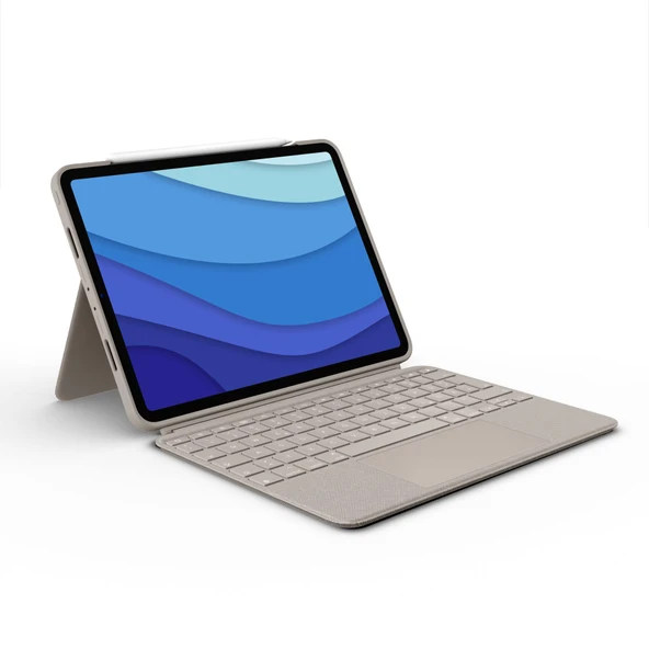 iPad Pro 11 inç (1., 2., 3. ve 4. nesil - 2018, 2020, 2021, 2022) için Logitech Combo Touch klavye kılıfı, arkadan aydınlatmalı, her yerde tıklanabilir trackpad, Alman QWERTZ düzeni - kum rengi ürün görseli 1