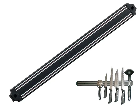 Mıknatıslı Bıçak Tutucu Stand - 38 Cm - Siyah - Paslanmaz Çelik - Mutfak Düzeni - Güvenli Bıçak Saklama - Tezgâh Düzeni ürün görseli 1