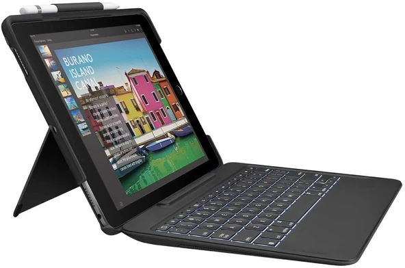 Mobil Cihazlar için Logitech Slim Combo Keyboard Mavi QWERTY İtalyan Akıllı Konektör - Mobil Cihazlar için Klavyeler (Mavi, Kumaş, Plastik, Poliüretan, Standart, Apple, iPad Pro, QWERTY) ürün görseli 1