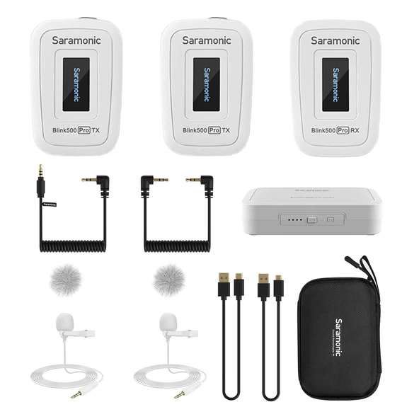 Saramonic Yükseltilmiş Blink500 Pro DSLR Video Kamera için Çift Kanallı Kablosuz Yaka Mikrofonu Android iPhone Tablet PC Bilgisayar Kaydı Facebook YouTube Podcast Vlog Röportajı (Beyaz) ürün görseli 1