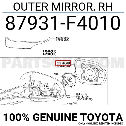 Toyota Chr 2016-2023 Elektrikli Ayna Camı Sağ (Oem No:87931F4010) ürün görseli 1