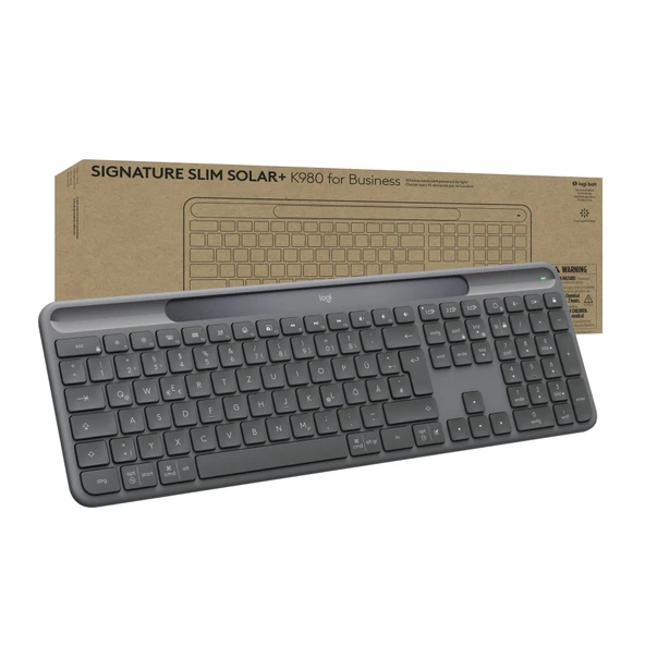 Logitech Signature Slim Solar+ K980 for Business, kablosuz klavye, sessiz yazma, güvenli alıcı, Bluetooth, Windows, Mac, QWERTZ DEU - Grafit ürün görseli 1