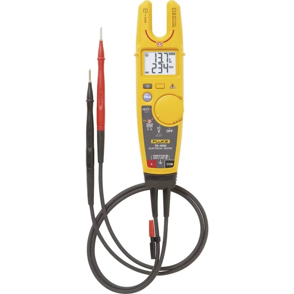 Fluke T6-1000 elektrik test cihazı, test uçları ile canlı noktalara temas etmeden AC voltajı, AC akımı ve frekans ölçümleri için FieldSense teknolojisine sahip ürün görseli 1