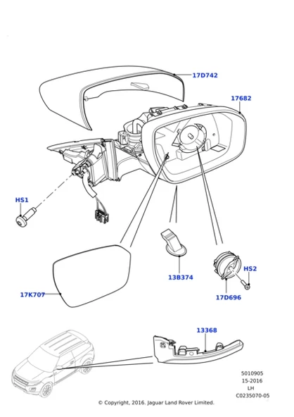 Landrover Evoque 2011-2019 Range Rover Dış Dikiz Aynası Sağ (Oem No:Lr025183) ürün görseli 1