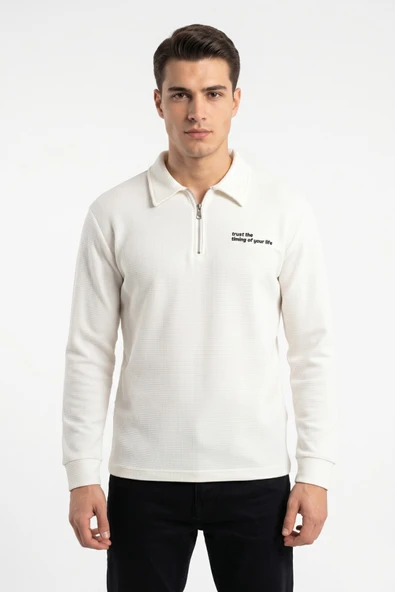 Erkek Spor Polo Yaka Petek Dokulu Sweatshırt BGL-ST05442 ürün görseli 1
