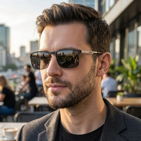 Di Caprio DC3050BLACK Siyah Urban Edge Dikdörtgen Polarize Camlı Erkek Güneş Gözlüğü ürün görseli 1