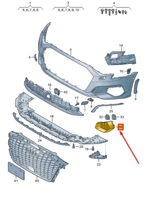 Audi A3 Sedan Sportback 2021-2025 Sis Lamba Kapağı Sol Siyah - Gümüs Grı (Tyg) (Oem No (8Y0807671Tb2)) ürün görseli 1