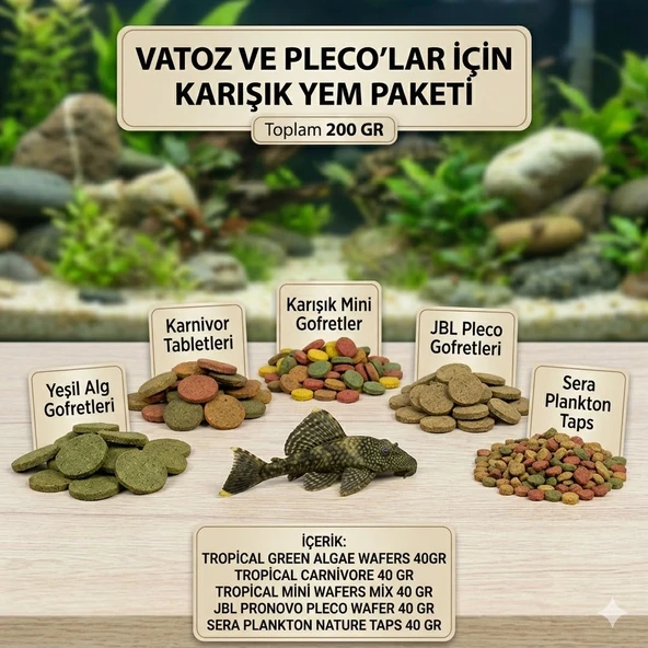 Vatoz ve Pleco’lar İçin Karışım Yem Paketi 5 Çeşit  200 GR ürün görseli 1