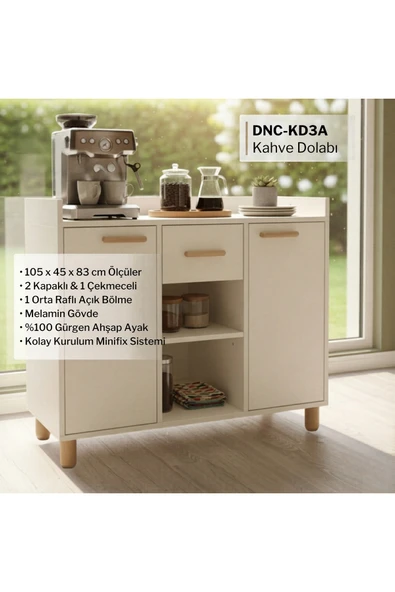 Paye Furni Lunea Kahve Dolabı Modern, Kahve Köşesi Dolabı, Mutfak Düzenleyici Çok Amaçlı Dolap DNC-KD3A ürün görseli 1