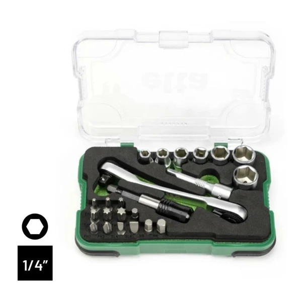 Elta 14000 005079 1/4” Cırcır Lokma Anahtar & Bits Set (23 parça, mm) ürün görseli 1