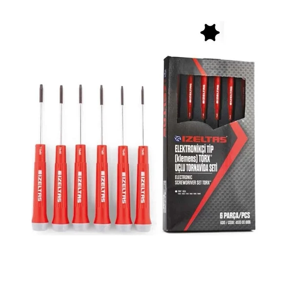 İzeltaş 4530 00 1006 Elektronikçi Tip (Klemens) Torx® Uçlu Tornavida Takımı (6 Parça) ürün görseli 1