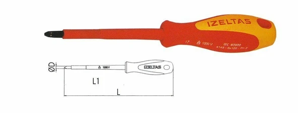 İzeltaş 4145 18 0360 3x60 1000V İzoleli Elektrikçi Yıldız Uçlu Tornavida ürün görseli 1