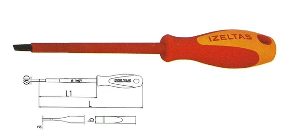 İzeltaş 4140 17 6515 6.5x150 1000V İzoleli Elektrikçi Düz Uçlu Tornavida ürün görseli 1