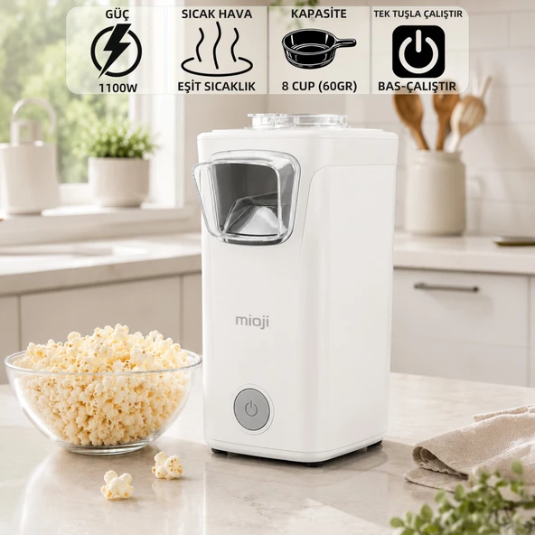Mioji POPX1 Yağsız Kompakt Mısır Patlatma Makinesi - Beyaz ürün görseli 1