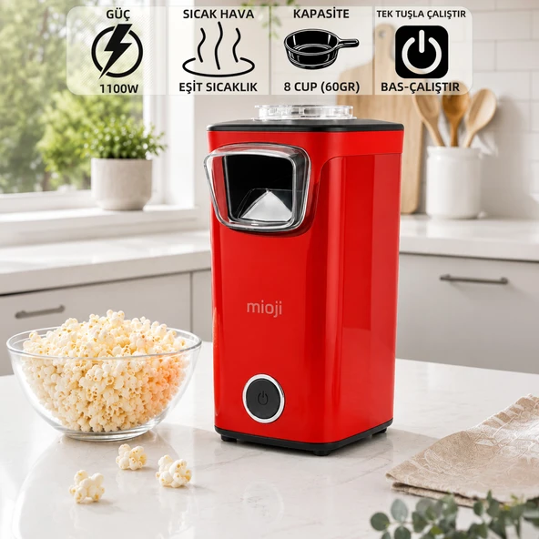 Mioji POPX1 Yağsız Kompakt Mısır Patlatma Makinesi - Kırmızı ürün görseli 1