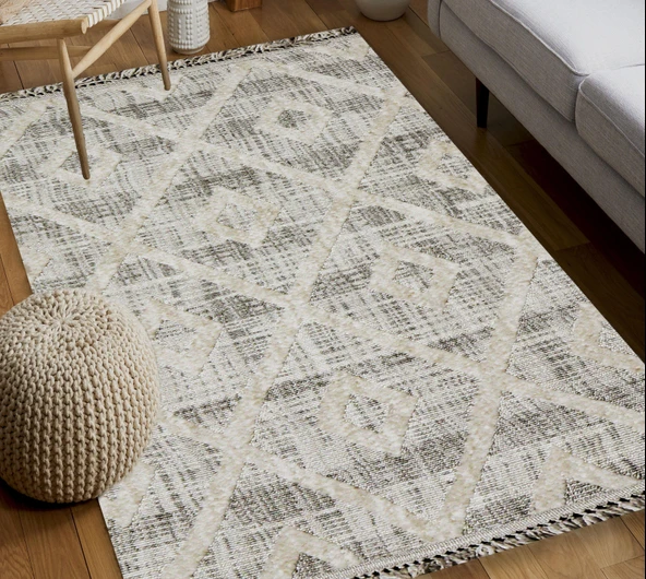 Yonca Seri İskandinav Bej Piramit Desenli Makine Dokuma Taban Modern Salon Halısı 3091 | Sultan Halı 120 X 180 ürün görseli 1