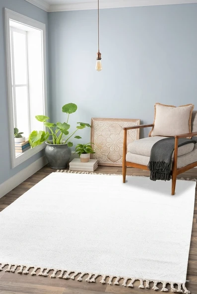 Beyaz Renkli  Soft Iskandinav Peluş Dokulu Makine Halısı 200 X 290 ürün görseli 1
