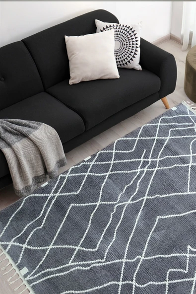 Gri Renkli  Soft Iskandinav Peluş Dokulu Makine Halısı 80 X 300 ürün görseli 1