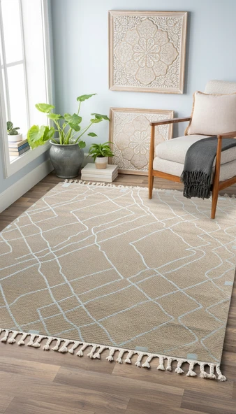Bej - Beyaz Renkli  Soft Iskandinav Peluş Dokulu Makine Halısı 80 X 300 ürün görseli 1