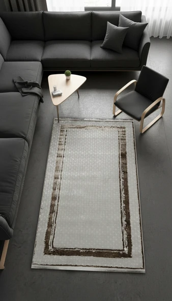 Sultan Zen Çerçeveli Desen Vizon Modern Akrilik Makine Dokuma Salon Halısı - 6601 200 X 290 ürün görseli 1