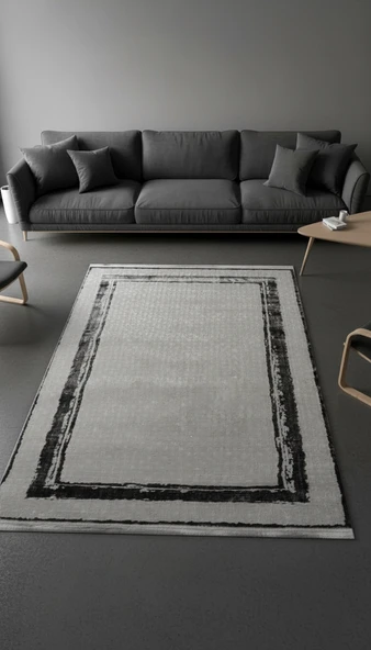 Sultan Zen Çerçeveli Desen Antrasit Modern Akrilik Makine Dokuma Salon Halısı - 6702 120 X 200 ürün görseli 1
