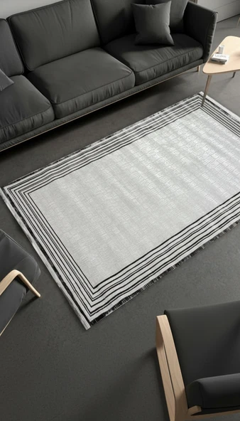 Sultan Zen Çerçeve Desen Antrasit Modern Akrilik Makine Dokuma Salon Halısı - 6712 120 X 200 ürün görseli 1